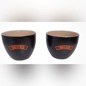 EUC Bailey’s Irish Cream “Mine & Yours” Mugs Desert Bowls Black Ceramic Cup